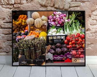 Veggie Market Print, Colorful Produce, Kitchen Wall Art, Vegetables
