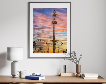 Karneval Sunset Fotografie: Riesenrad, Sommermarkt Wall Art