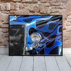 Hot Rod photo wall art, Classic Hot Rod photography, Classic Coupe Hot Rod, Classic Car with Flames, gift for classic car lover,gift for him