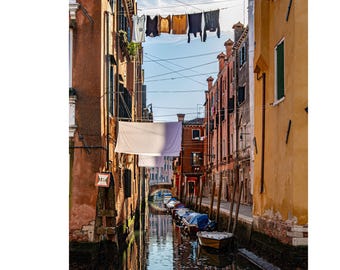 Venice Italy Laundry Photography Wall Art - Unique Italy Travel Decor - High Above Canal Laundry Art for Home or Office - Various Printing
