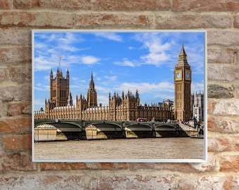 London England Landmarks Wall Art - Big Ben and Parliament London, Iconic London Travel Photography, London with Sunshine, England Photo