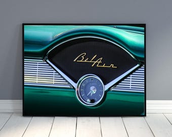 Best Seller Green 57 Chevy Bel Air Photo Art: Bel Air Dashboard wall art, Classic Car Photography, gift for dad, gift for grandpa