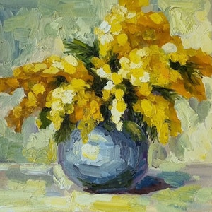 Mimosa Painting Floral Original Art Mimosa Impasto Painting Flowers Abstract Painting Impasto