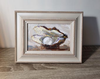 Hand Painted Pearl Clam Wall Decor: Coastal Wooden Art by Zeke