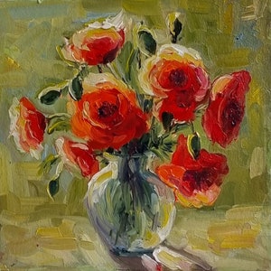 Amapolas rojas Pintura al óleo Arte floral original Pintura empastada Flores Pintura semiabstracta Impasto Amapolas Pintura 3d 8 por 8