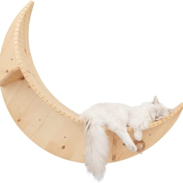 MYZOO Luna: Wall Mounted Cat Bed, Wooden Cat Furniture, Floating Cat Perch, Cat Tree, Cat Shelves