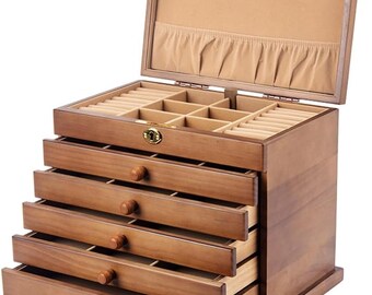 BAILAI Jewelry Case Solid Wood Storage with Lock Large Capacity Wooden Earrings Beauty Box Necklace Delicate Wedding
