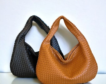 Woven Leather Dumpling Handbag | Mini Hobo Leather Bag | Designer Dumpling Bag | Italian Vegan Leather | Shoulder Saddle Bag