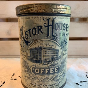 RARE - ASTOR HOUSE Brand Coffee Tin Abbott Grocery Co. N.H. & Mass.