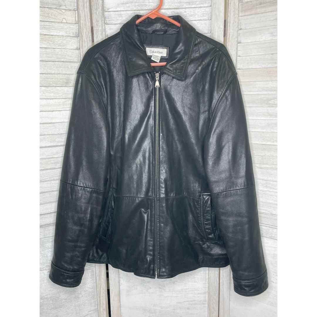 Vintage Calvin Klein Men's Leather Jacket Black Size XL - Etsy Vintage Calvin Klein Men's Leather Jacket Black Size XL - Etsy