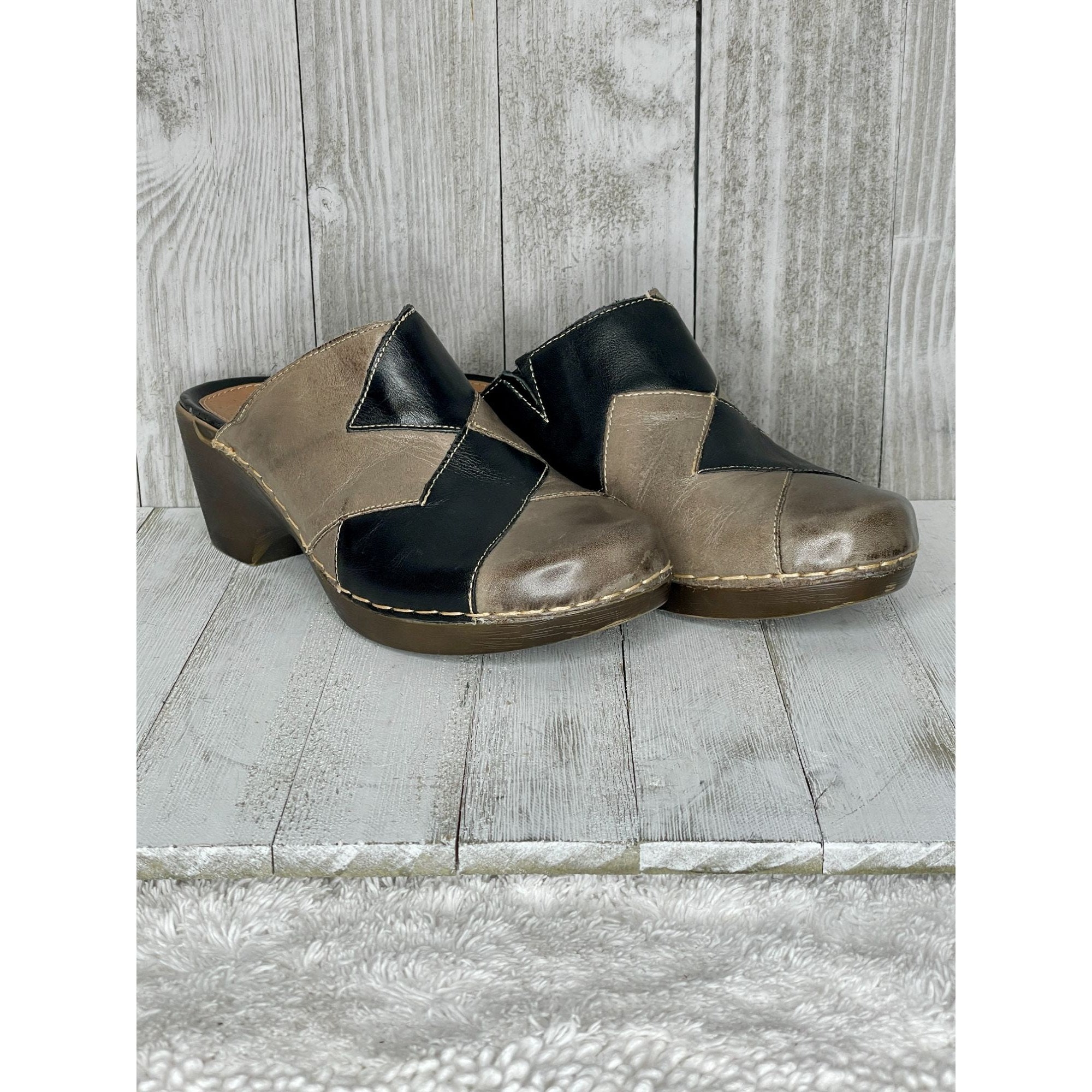 靴 Patchwork Mule Leather And Cork Sole Coach Purple Patchwork Leather & Suede Mules Size US 7 B | eBay