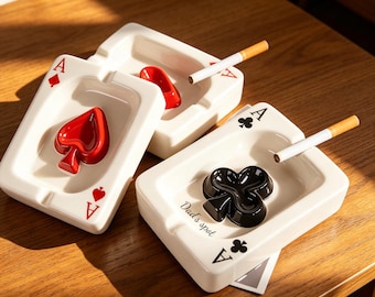 Ceramic Playing Card Suit Ashtray Custom Engraved Minimalist Ash Tray for Men Spade Heart Club Diamond Birthday Fathers Day Gift