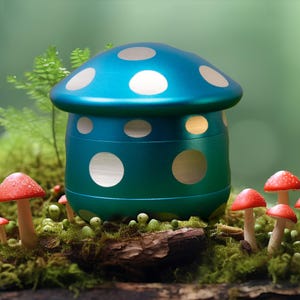 Niebieski młynek do grzybów, Niebieski młynek z czterowarstwową konstrukcją, Niebieski młynek do ziół, Kształt grzyba, Prezent świąteczny, Uzdrawiający i relaksujący