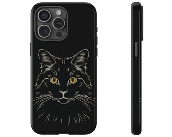 Schwarze Katze Tough Handyhülle für iPhone 15, 14, 13, 12, Samsung Galaxy 23, 22, 21, 20, Plus, Ultra, FE