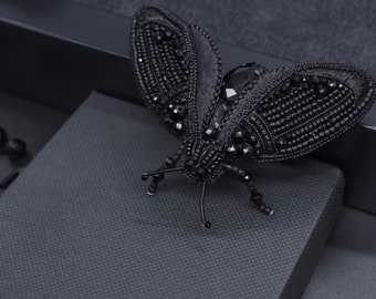 black butterfly, butterfly decoration, brooch, handmade brooch, exclusive decoration, gift, birthday gift, minimalism, black butterfly