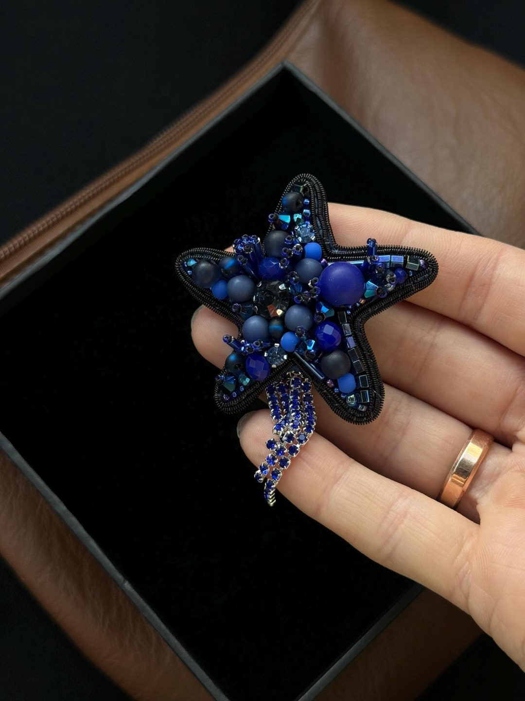 Blue Star Pin,star Brooch,star With Rhinestones,embroidered Brooch ...