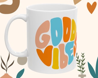 Good Vibes Colorful Ceramic Mug Floral Design Decorative coffee cup Perfect gift