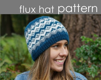 Flux Hat PDF PATTERN - baby to adult sizes - beanie, toque, slouch, knit, knitting, chevron, diamond, spring, fairisle, colorwork, stranded