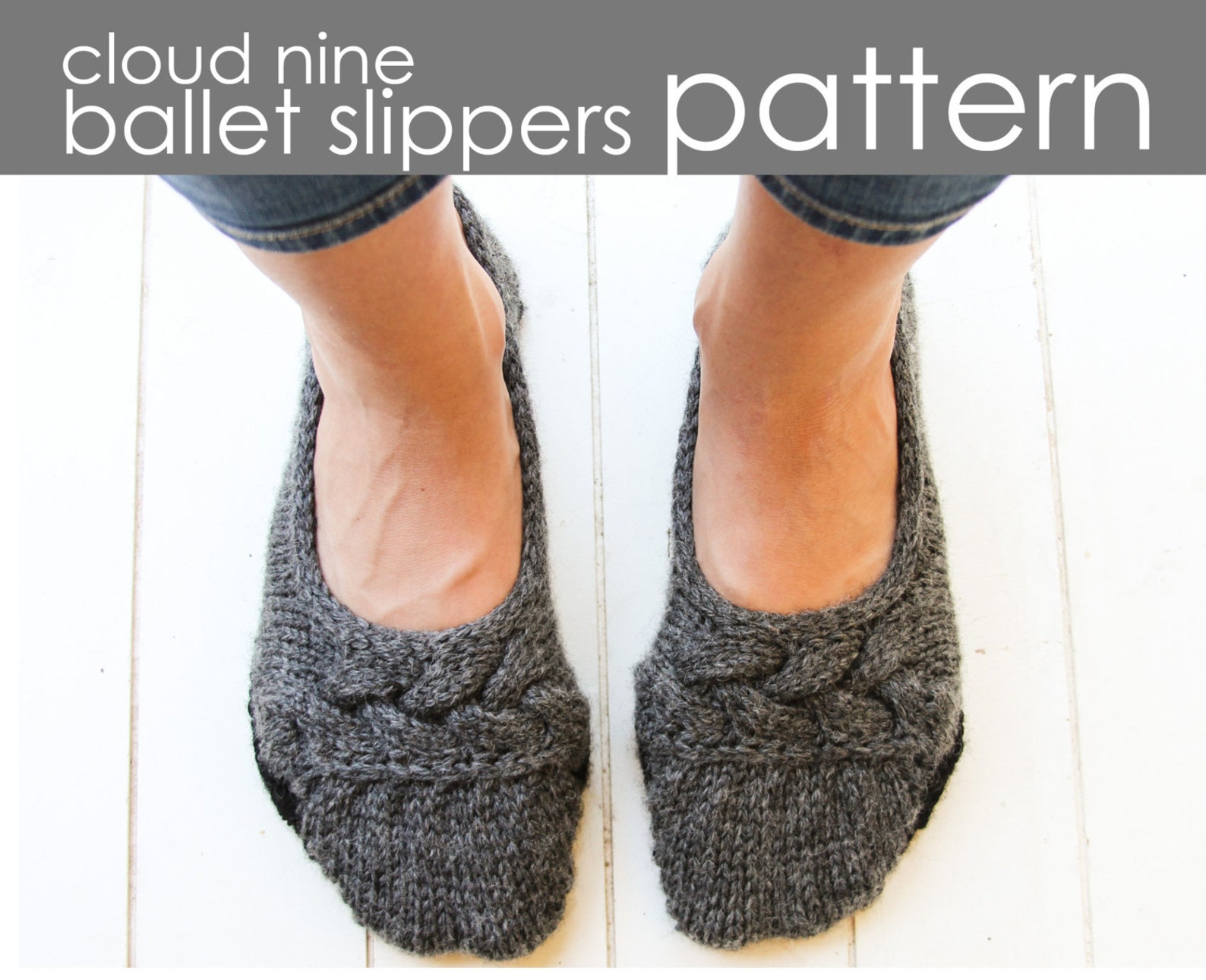 cloud nine ballet slippers pdf pattern - s (m, l, xl) - two tone, cable, cozy, sole, gift, christmas, holiday, knitting, knit