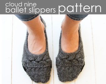 Cloud Nine Ballet Slippers PDF PATTERN - S (M, L, XL) - two tone, cable, cozy, sole, gift, Christmas, holiday, knitting, knit