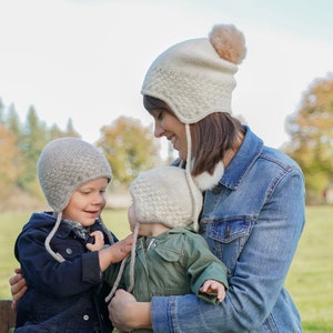 Ramble Hat PDF PATTERN baby to adult sizes cabled, hat, earflap, ties, cap, beanie, slouch, pom, knitting, knit, match me, matching image 5