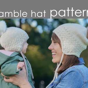 Ramble Hat PDF PATTERN baby to adult sizes cabled, hat, earflap, ties, cap, beanie, slouch, pom, knitting, knit, match me, matching image 1