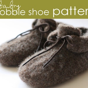 Baby Cobble Shoe PDF PATTERN 3-6 and 6-12 months felted, shoe, bootie, booties, slipper, boot, shoelace, baby shower, gift, knitting image 1