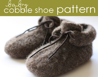 Baby Cobble Shoe PDF PATTERN - (3-6 and 6-12 months) - felted, shoe, bootie, booties, slipper, boot, shoelace, baby shower, gift, knitting