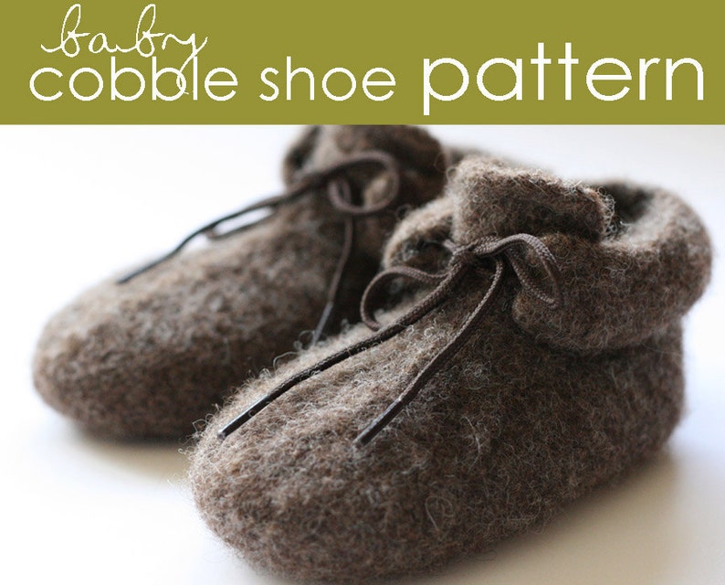 Baby Cobble Shoe PDF PATTERN 3-6 and 6-12 months felted, shoe, bootie, booties, slipper, boot, shoelace, baby shower, gift, knitting image 1