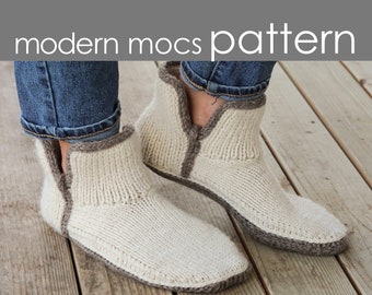 Modern Mocs PDF PATTERN - s (m, l, xl, xxl) - slipper, moccasin, boot, mule, cozy, sole, cuff, gift, knitting, knit