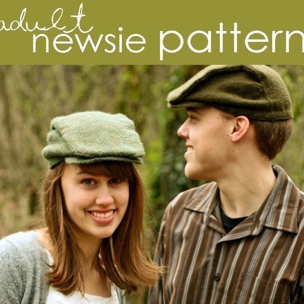 Adult Newsie PDF PATTERN - (s, m, l, xl, xxl) - hat, newsboy, cap, english driving cap, trendy, worsted weight, knitting, knit, men, women