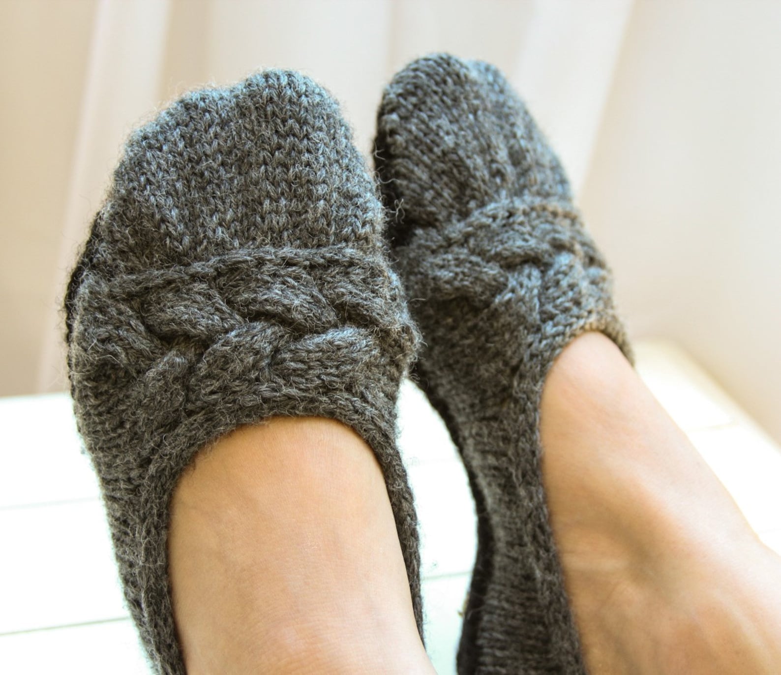 cloud nine ballet slippers pdf pattern - s (m, l, xl) - two tone, cable, cozy, sole, gift, christmas, holiday, knitting, knit