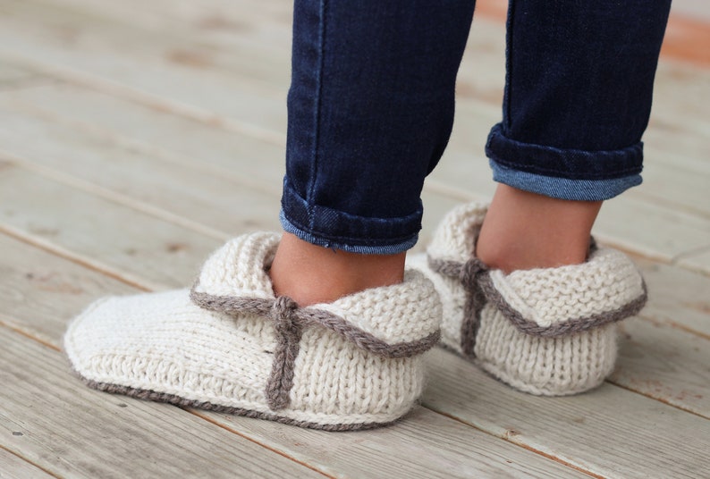 Mini Modern Mocs PDF PATTERN XS S, M, L slipper, moccasin, boot, mule, cozy, sole, cuff, gift, Christmas, holiday, knitting, knit, image 5