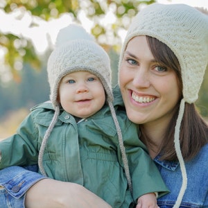 Ramble Hat PDF PATTERN baby to adult sizes cabled, hat, earflap, ties, cap, beanie, slouch, pom, knitting, knit, match me, matching image 7