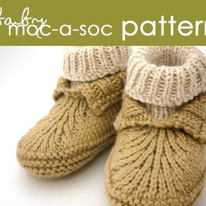 Baby Moc-a-Soc PDF PATTERN 1-6 and 6-12 months bootie, booties, moccasin, slipper, mule, sock, cuff, gift, baby shower, knitting, knit image 1