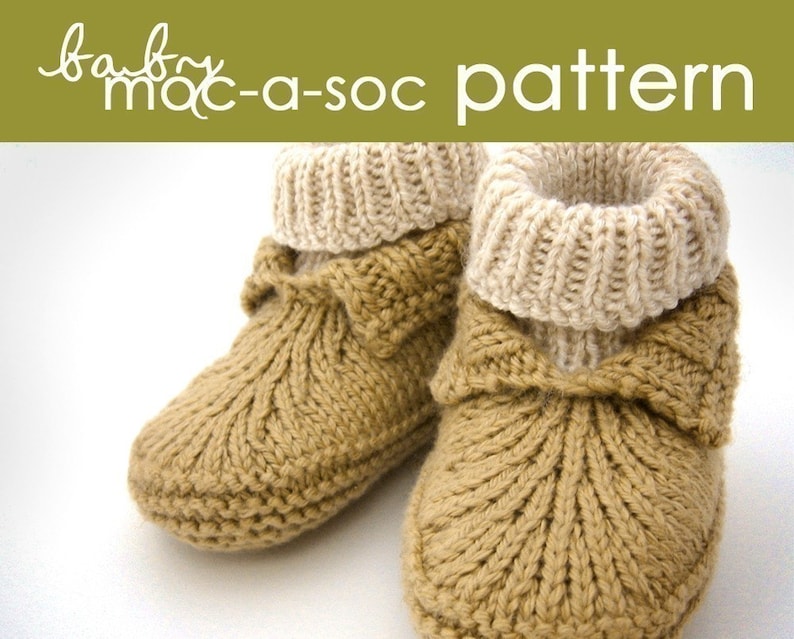 Baby Moc-a-Soc PDF PATTERN 1-6 and 6-12 months bootie, booties, moccasin, slipper, mule, sock, cuff, gift, baby shower, knitting, knit image 1