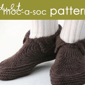 Adult Moc-a-Soc PDF Pattern xs, s, m, l, xl, xxl slipper, moccasin, sock, shoe, cozy, gift, knitting, knit image 1