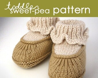 Toddler Sweet-Pea PDF PATTERN - (1, 2, and 3 years) - booties, bootie, moccasin, slipper, ballet, sock, cuff, gift, knitting, knit, feminine