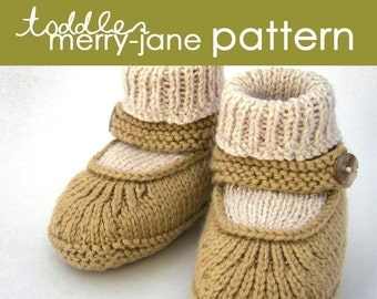 Toddler Merry-Jane PDF PATTERN - (1, 2, and 3 years) - booties, moccasin, slipper, ballet, sock, cuff, gift, knitting, knit, feminine