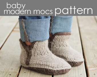 Baby Modern Mocs PDF PATTERN - XS (S, M, L) - slipper, moccasin, boot, bootie, cozy, sole, cuff, gift, Christmas, holiday, knitting, knit,