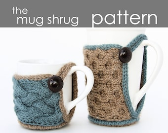 Mug Shrug PDF PATTERN - mug cozy, mug warmer, mug sweater, cables, cabled, button, gift, stocking stuffer, Christmas, holiday, fast knit