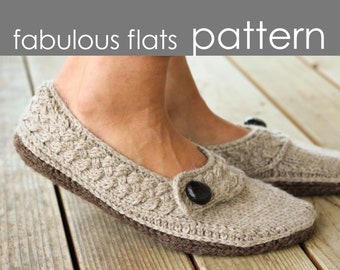 Fabulous Flats PDF PATTERN - S (M, L, XL) - slipper, bootie, two tone, cable, cabled, cozy, sole, gift, Christmas, holiday, knitting, knit