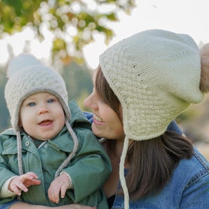 Ramble Hat PDF PATTERN baby to adult sizes cabled, hat, earflap, ties, cap, beanie, slouch, pom, knitting, knit, match me, matching image 8