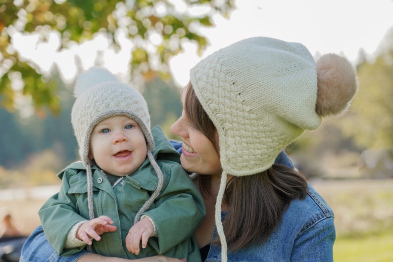 Ramble Hat PDF PATTERN baby to adult sizes cabled, hat, earflap, ties, cap, beanie, slouch, pom, knitting, knit, match me, matching image 8