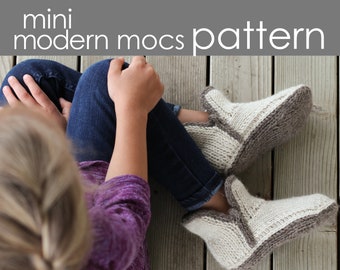 Mini Modern Mocs PDF PATTERN - XS (S, M, L) - slipper, moccasin, boot, mule, cozy, sole, cuff, gift, Christmas, holiday, knitting, knit,