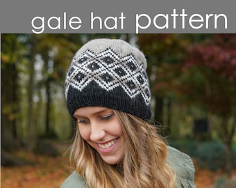 Gale Hat PDF PATTERN - baby to adult sizes - beanie, toque, slouch, knit, knitting, fall, autumn, diamond, bold, argyle, colorwork, stranded