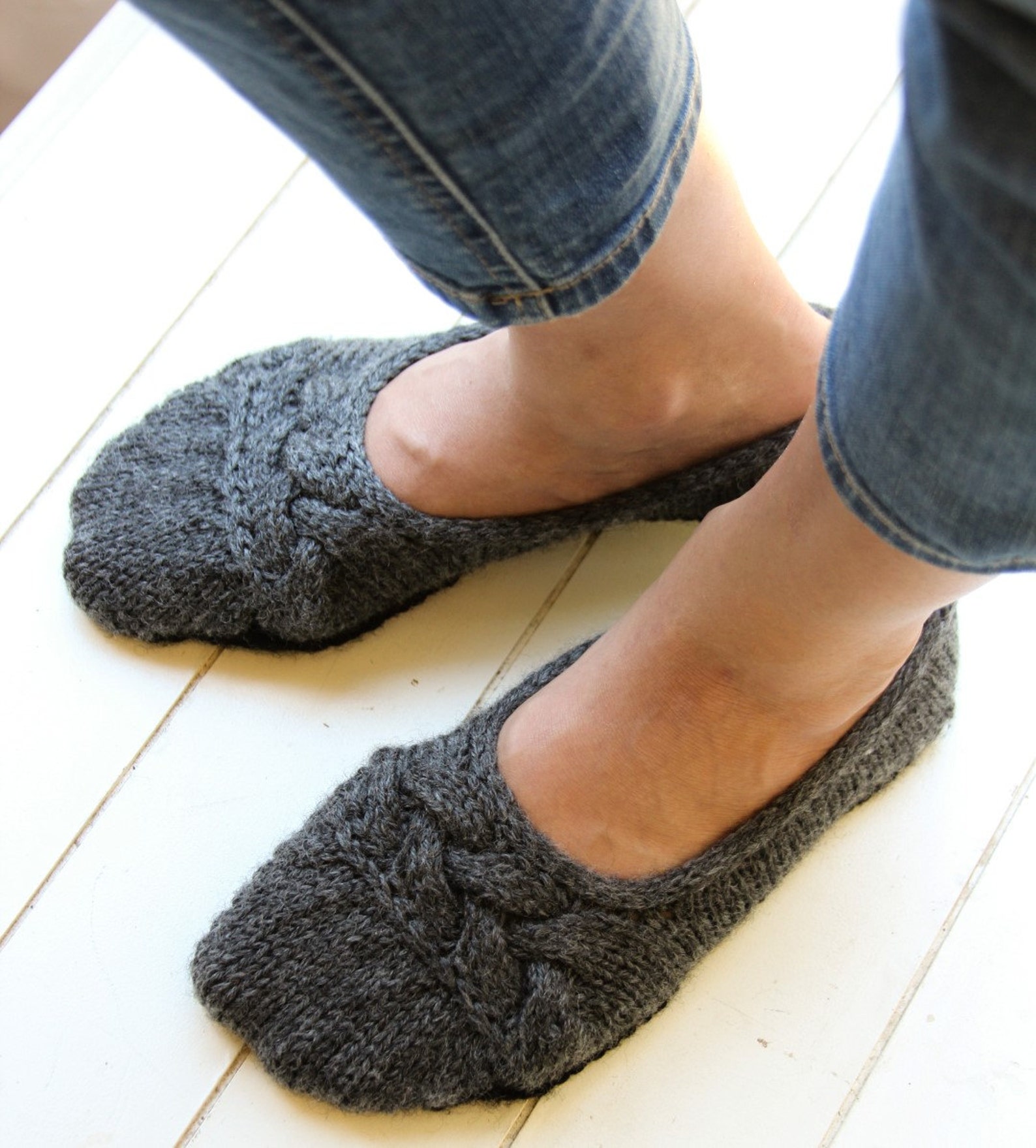 cloud nine ballet slippers pdf pattern - s (m, l, xl) - two tone, cable, cozy, sole, gift, christmas, holiday, knitting, knit