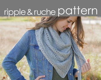 Ripple & Ruche Shawl PDF PATTERN - cabled, cables, lace, textured, border, edging, asymmetric, wrap, scarf, DK, fall, winter, knit, knitting