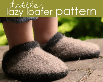 Toddler Lazy Loafer PDF PATTERN - (1, 2, and 3 years) - felted, shoe, booties, clog, slipper, boot, shoelace, baby shower, gift, knitting