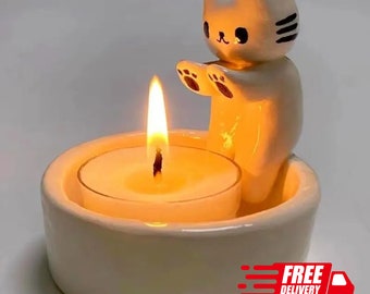 Handmade Cat Candle Holder: Charming Home Decor Accent | Unique Candle Decoration | Adorable Cat Design | Perfect for Sweet Tables and Gifts